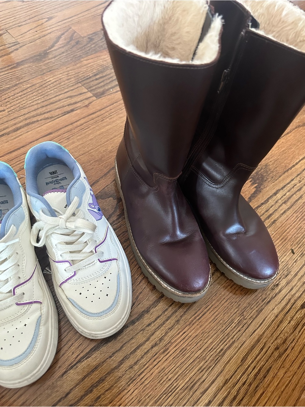 Zara Girls Brown Leather Shearling-Lined Boots